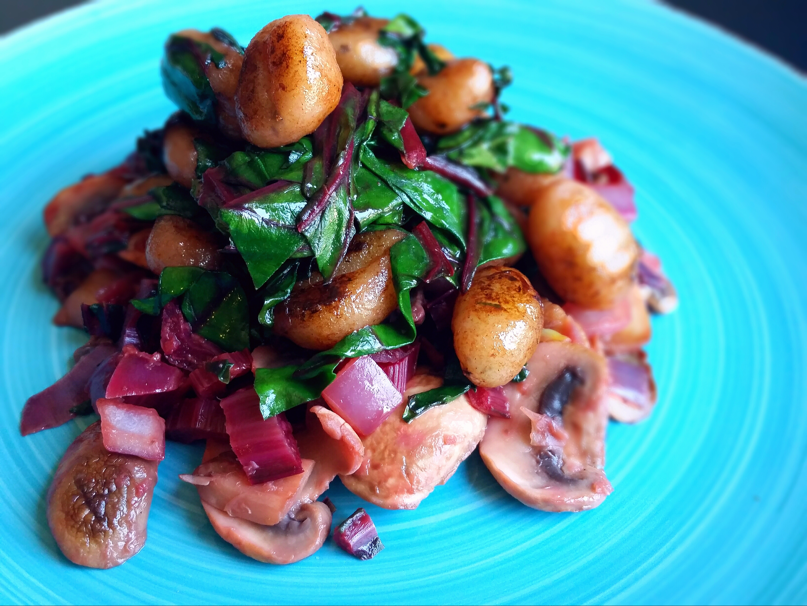 Brown Butter Gnocchi with Mushrooms and Swiss Chard